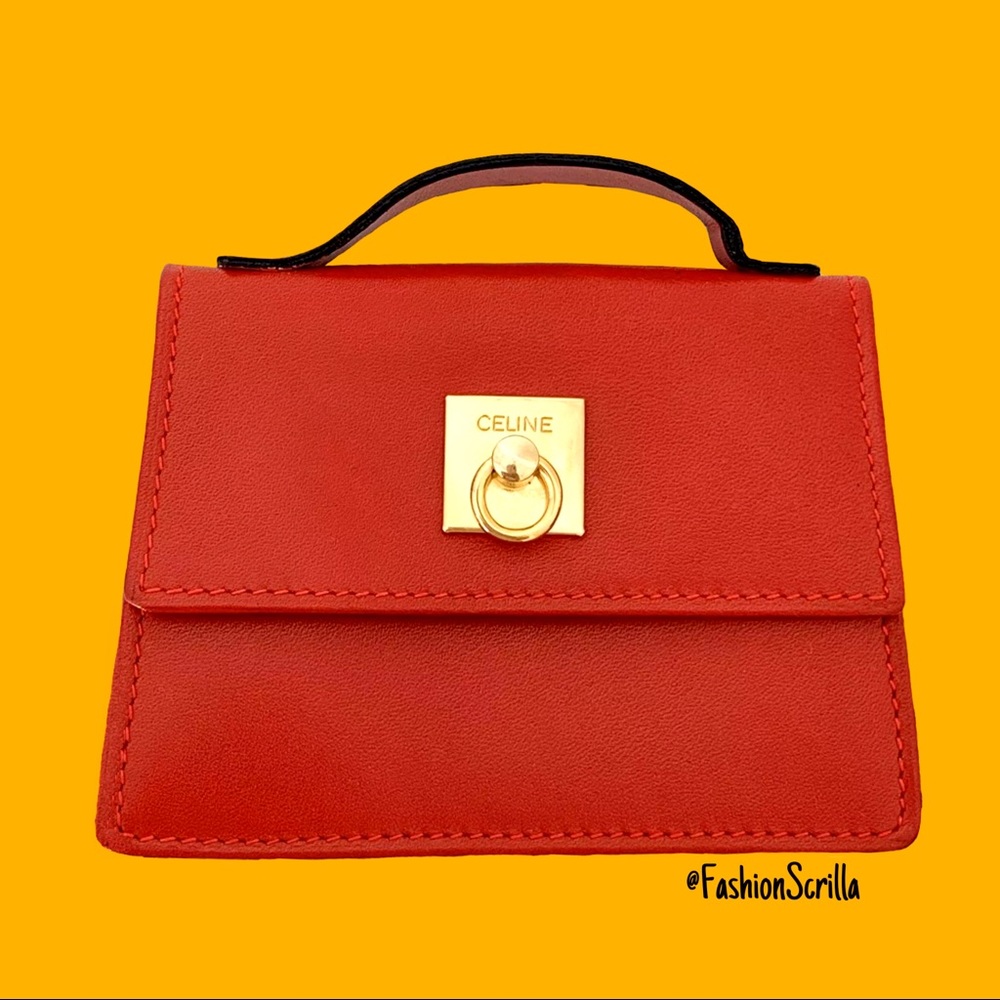 Celine RARE Vintage Orange Red Leather Micro Mini Purse - Picture 1 of 5